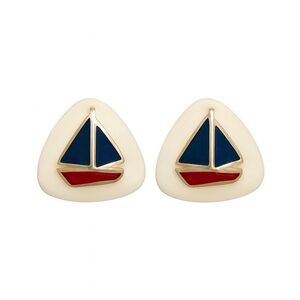 Vintage Stamped Sailboat Enamel Clip On Earrings 1980’s
